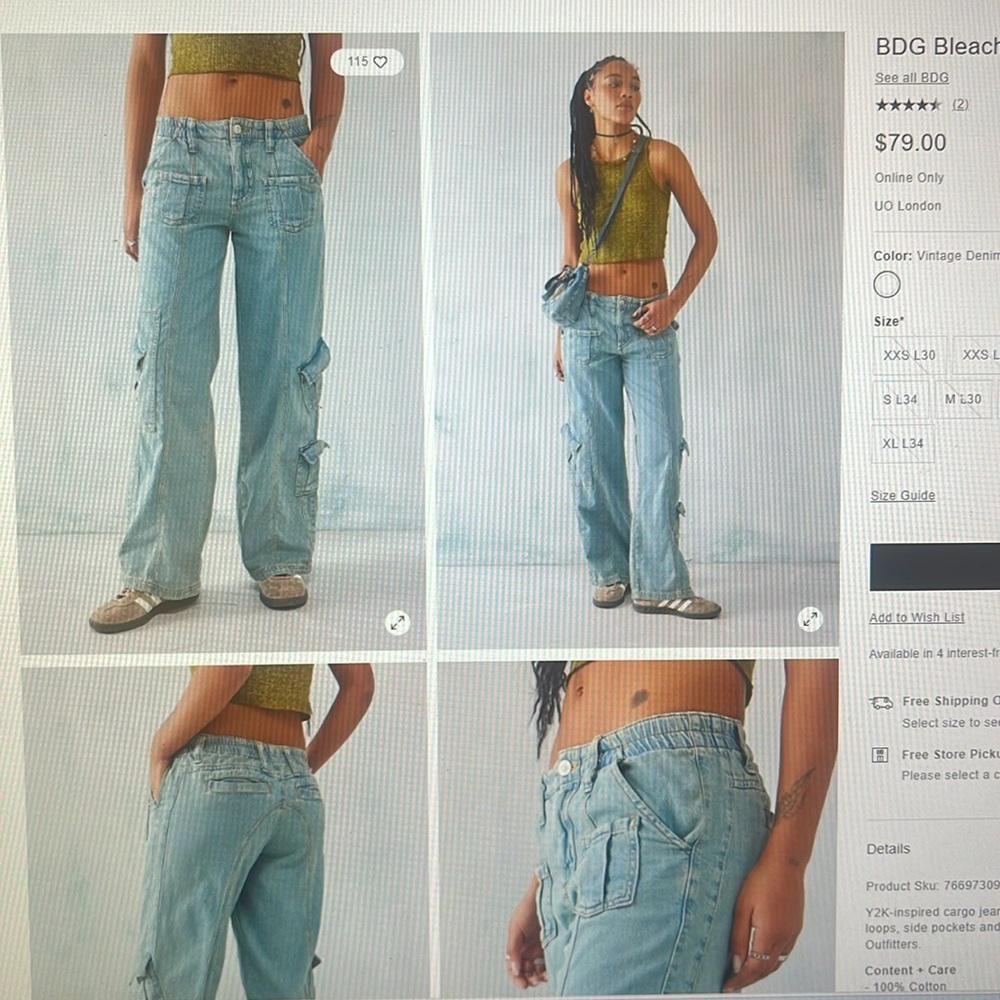 Urban Outfitters BDG DENIM Y2K Cargo Jean